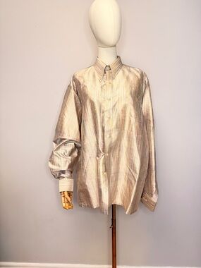 VTG JC Verma & Sons Silk Shirt Champagne Gold Shimmer 80s Retro Men’s L